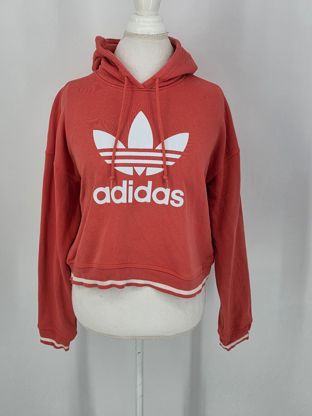 adidas Originals Trefoil Cropped Hoodie Terracotta Orange Coral Women Size M